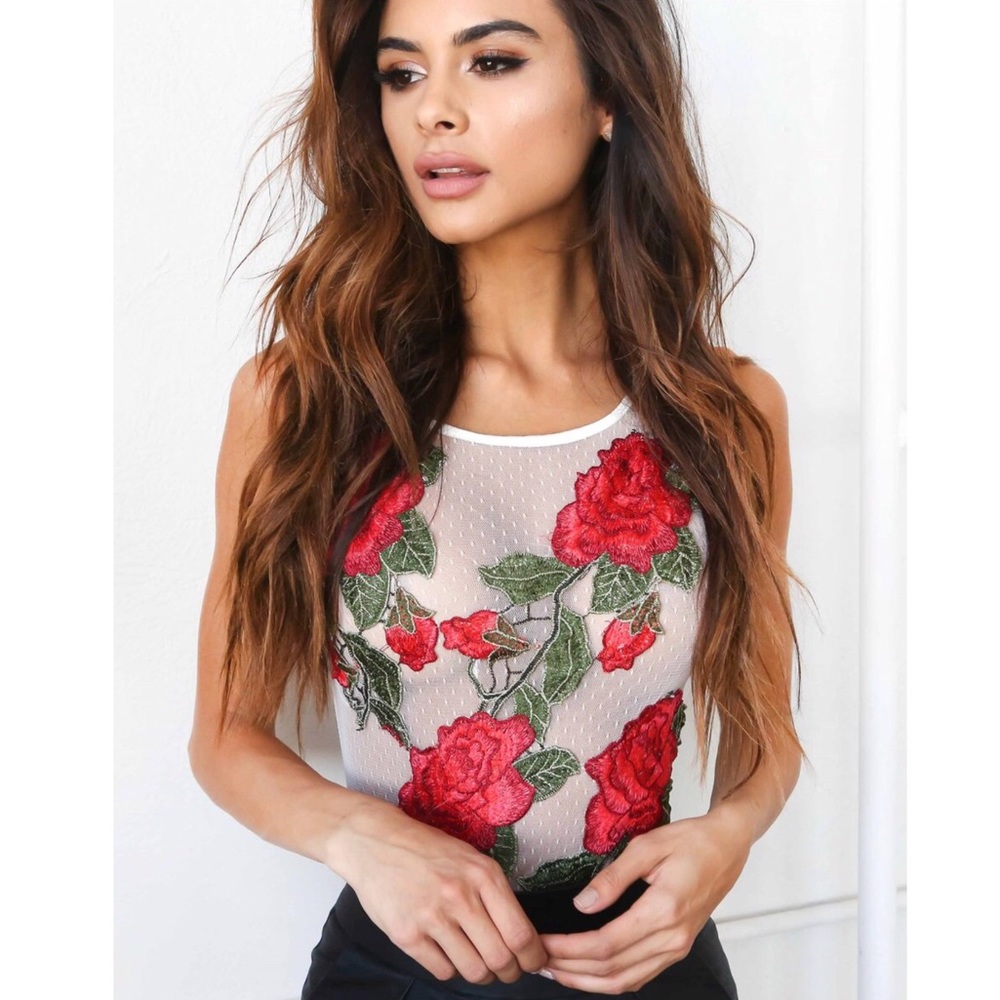 NWT flower embroidered bodysuit